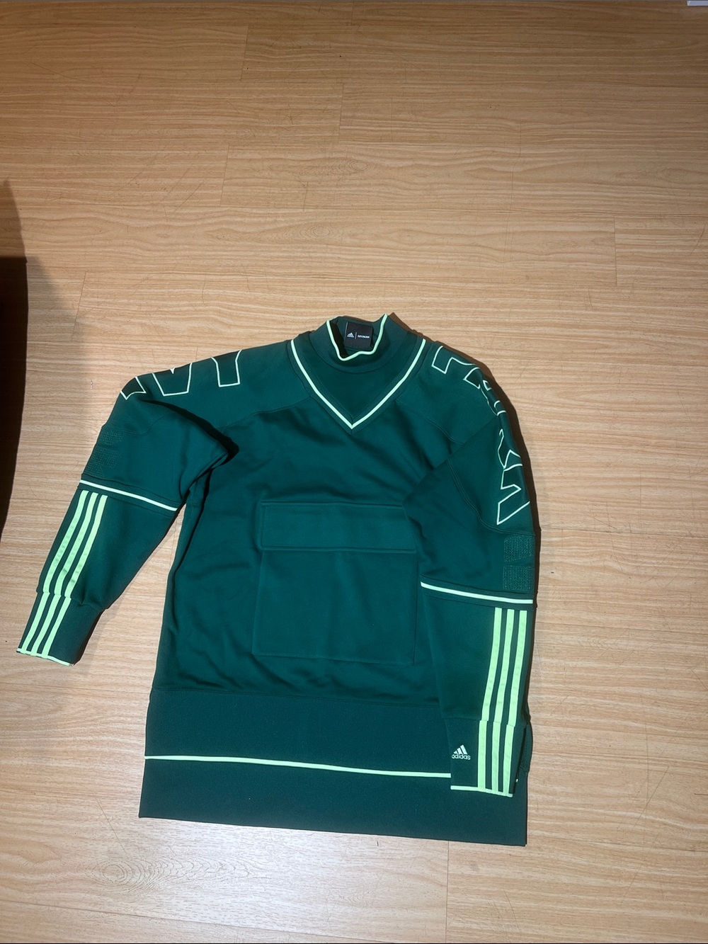 adidas Men’s Forest Green Turtleneck Sweater with Neon Green Stripes
